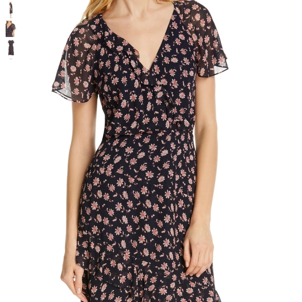 JOIE Orita 100% Silk Blue Floral Midi Dress